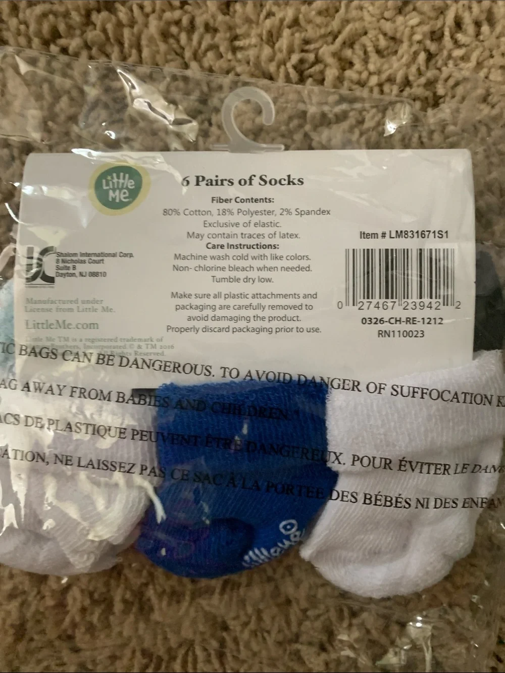 6-Pack Baby Socks in Black, Gray, Blue, Light Blue, White NWT